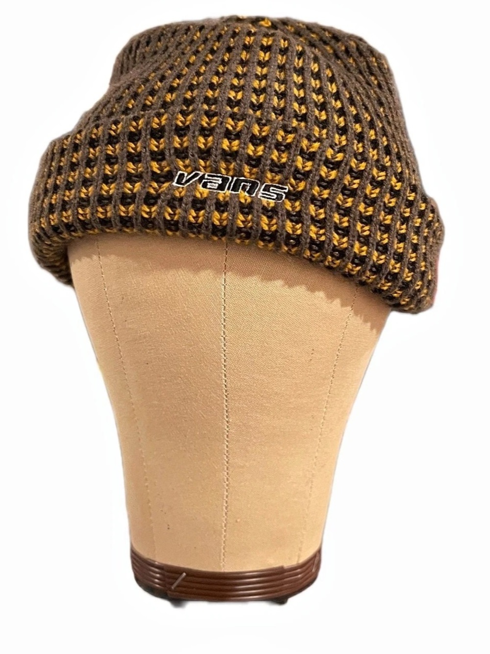 Vans Cuff Beanie Knit Hat Heather Gray & Mustard Yellow Waffle Knit Unisex